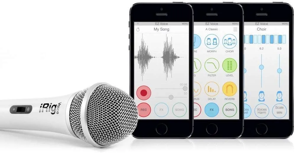 IK Multimedia iRig Voice Karaoke Microphone, Portable & Durable thermoplastic, 3.5mm Jack and on/Off Switch and Headphone Output, for iPhone, iPad, iPod Touch, Android Devices (Pink)