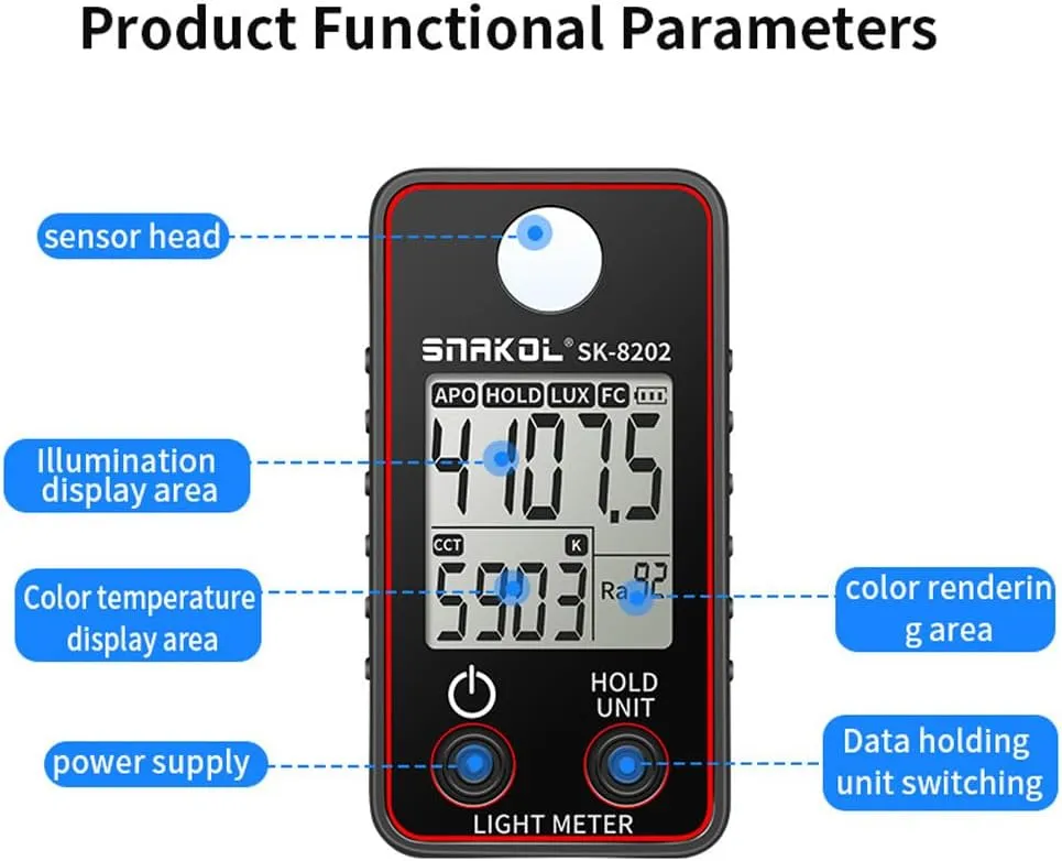 Illuminance Meter,Color Temperature Tester High Precise Illuminance Meter 0.5-300000LUX LED Illumination Test Meter Photographic Luminance Measuring Device