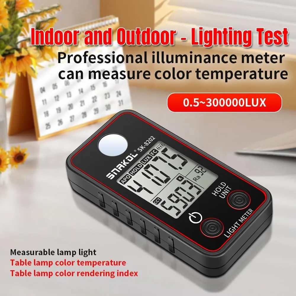 Illuminance Meter,Color Temperature Tester High Precise Illuminance Meter 0.5-300000LUX LED Illumination Test Meter Photographic Luminance Measuring Device