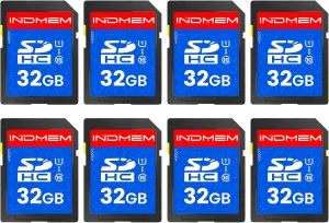 INDMEM SD Card 32GB, 8 Packs Class 10 32GB Flash Memory Card MLC Standard Secure Digital Cards Camera Card
