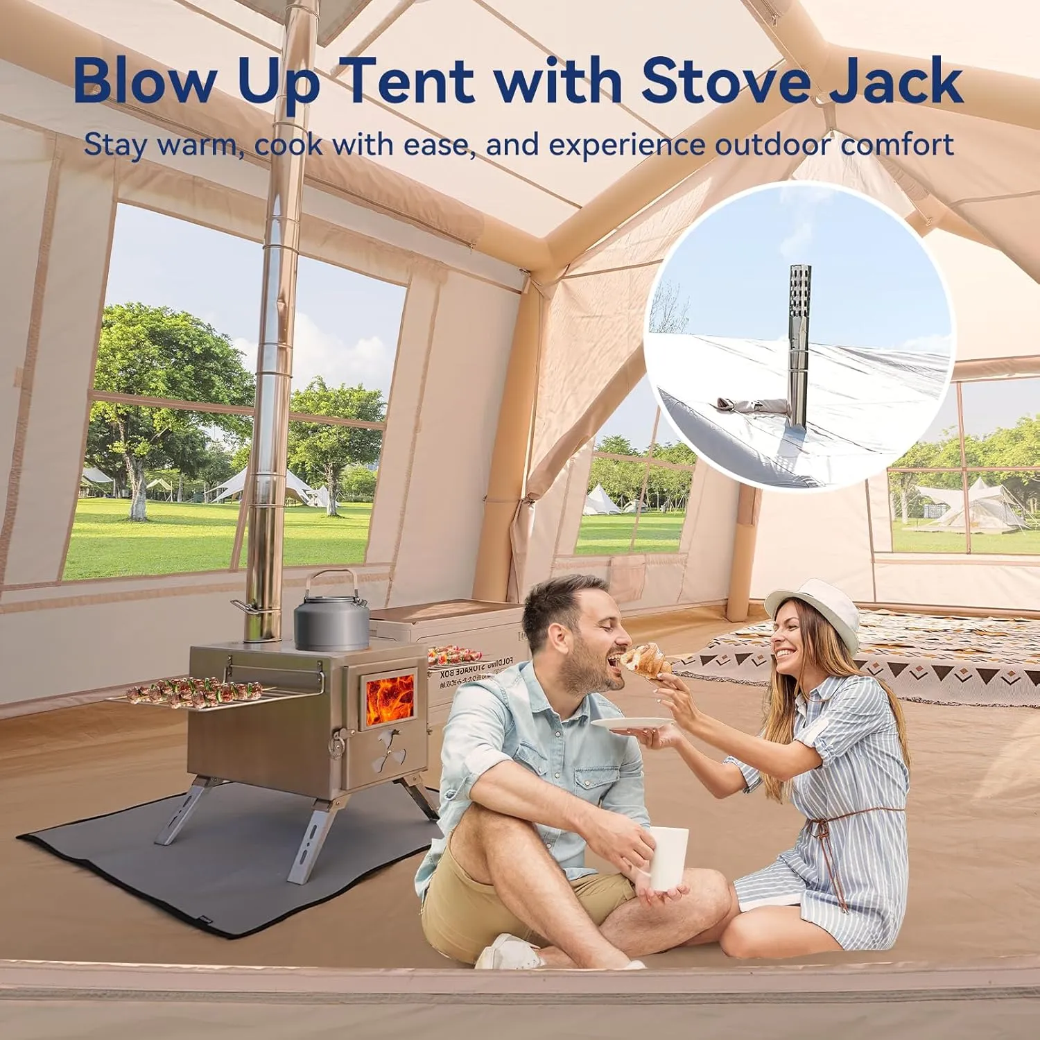 Inflatable Blow Up Tents for Camping,Waterproof Oxford Hot Tent with Manual Pump,Spacious Easy Setup Inflatable Camping Air Tent for Family Glamping