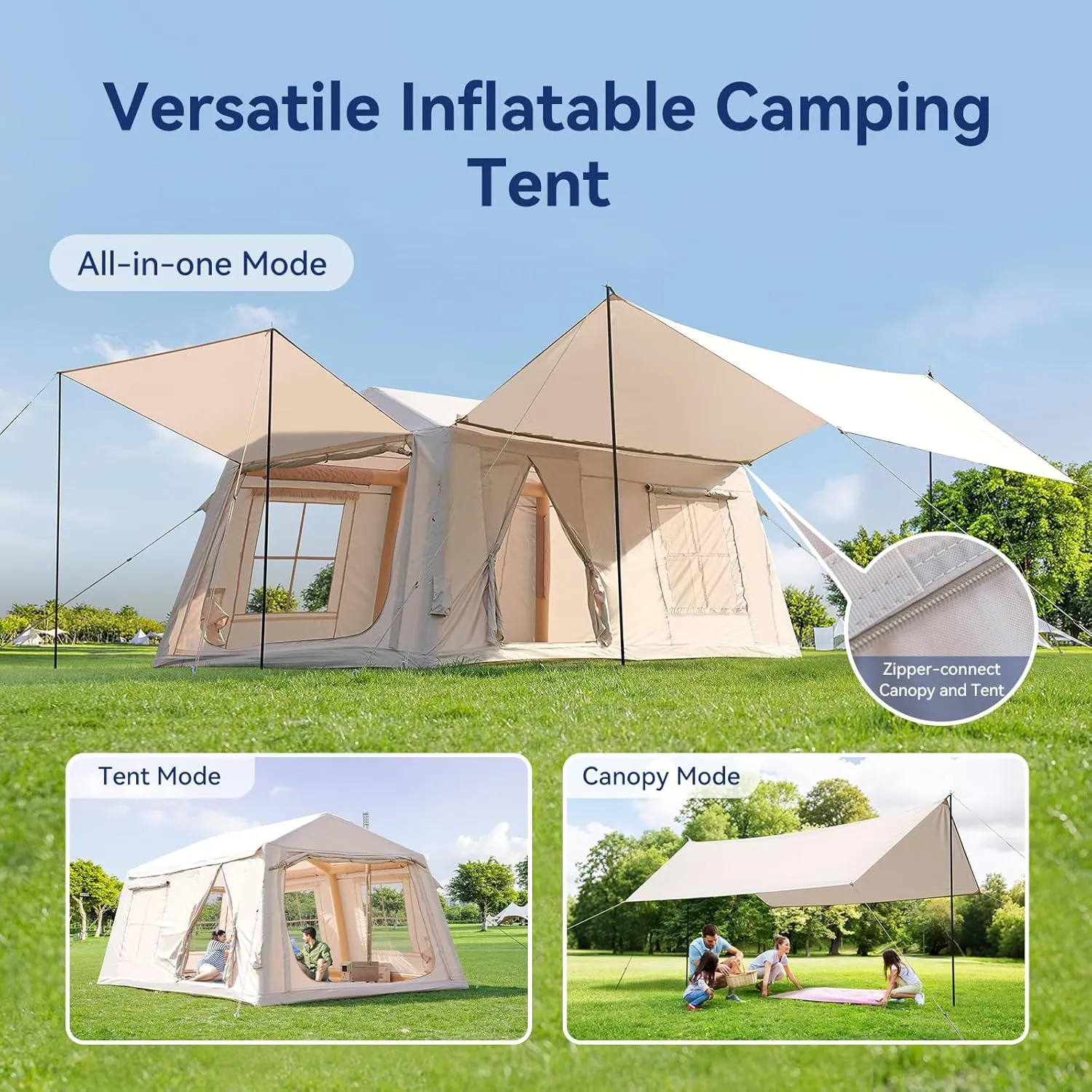 Inflatable Blow Up Tents for Camping,Waterproof Oxford Hot Tent with Manual Pump,Spacious Easy Setup Inflatable Camping Air Tent for Family Glamping