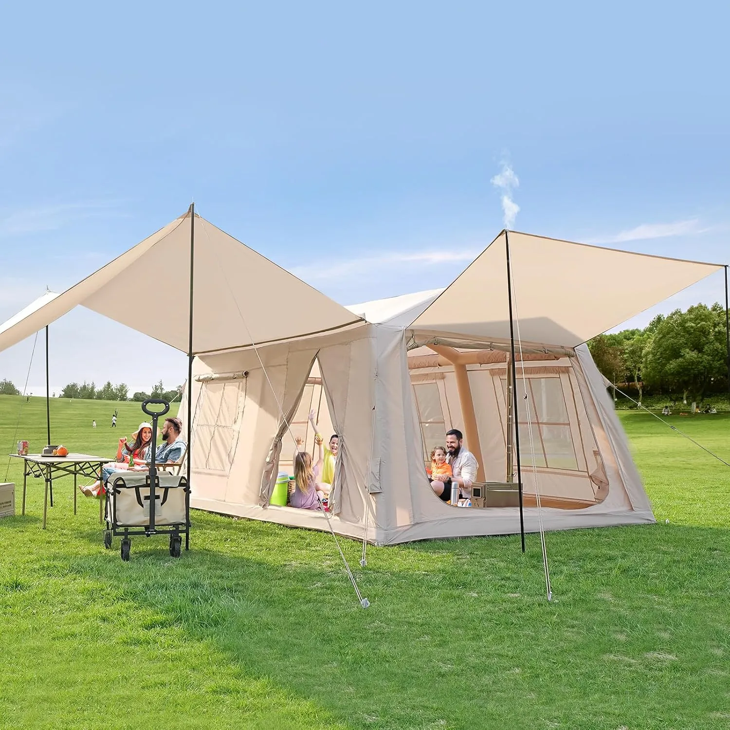 Inflatable Blow Up Tents for Camping,Waterproof Oxford Hot Tent with Manual Pump,Spacious Easy Setup Inflatable Camping Air Tent for Family Glamping