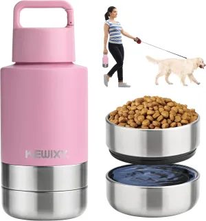 Insulated Dog Travel Water Bottle With Detachable Bowls, 3 In 1 Portable Dog Water Bottle Dispenser, Dog Accessories For Walking, Hiking, Camping, Outdoor (Pink-purple, 32 Oz)