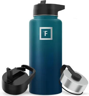 IRON °FLASK Camping & Hiking Hydration Flask with 3 Lids - Stainless Steel, Double Walled & Vacuum Insulated Water Bottle - Leak Proof & BPA Free 32 Oz