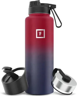 IRON °FLASK Camping & Hiking Hydration Flask with 3 Lids - Stainless Steel, Double Walled & Vacuum Insulated Water Bottle - Leak Proof & BPA Free 32 Oz