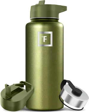 IRON °FLASK Camping & Hiking Hydration Flask with 3 Lids - Stainless Steel, Double Walled & Vacuum Insulated Water Bottle - Leak Proof & BPA Free 32 Oz