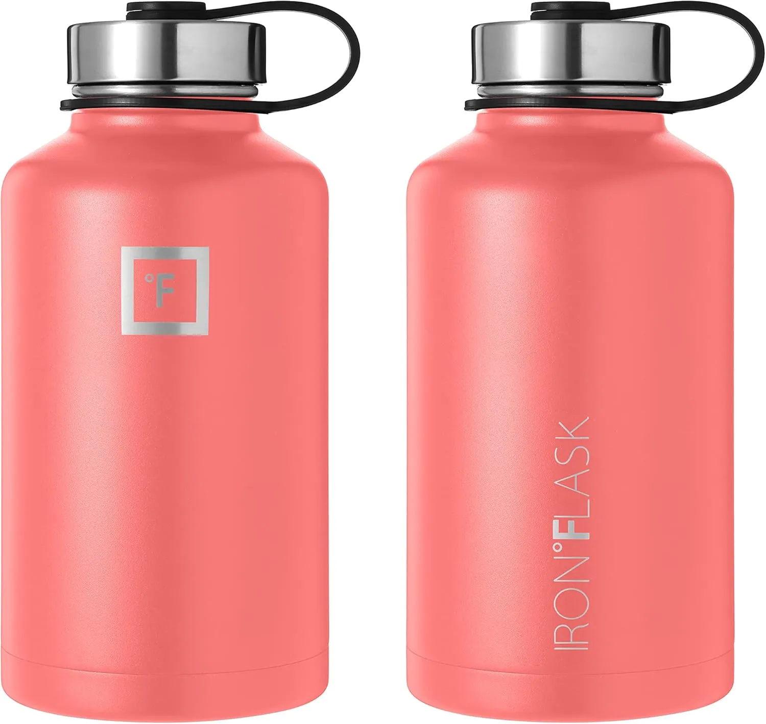 IRON °FLASK Camping & Hiking Hydration Flask with 3 Lids - Stainless Steel, Double Walled & Vacuum Insulated Water Bottle - Leak Proof & BPA Free (Peach, Straw - 64 oz)