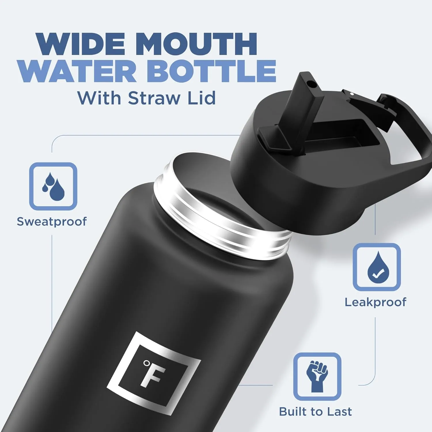 IRON °FLASK Camping & Hiking Hydration Flask with 3 Lids - Stainless Steel, Double Walled & Vacuum Insulated Water Bottle - Leak Proof & BPA Free (Sage, Straw - 40 oz)