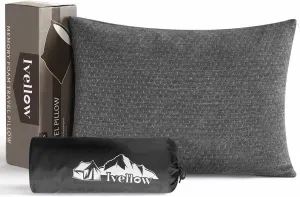 Ivellow Memory Foam Travel Pillow Compressible Camping Pillow for Sleeping Shredded Memory Foam Pillow Compact Firm Supportive Travel Pillow for Adults Kids Outdoor Backpacking Hiking Essential Gear-L