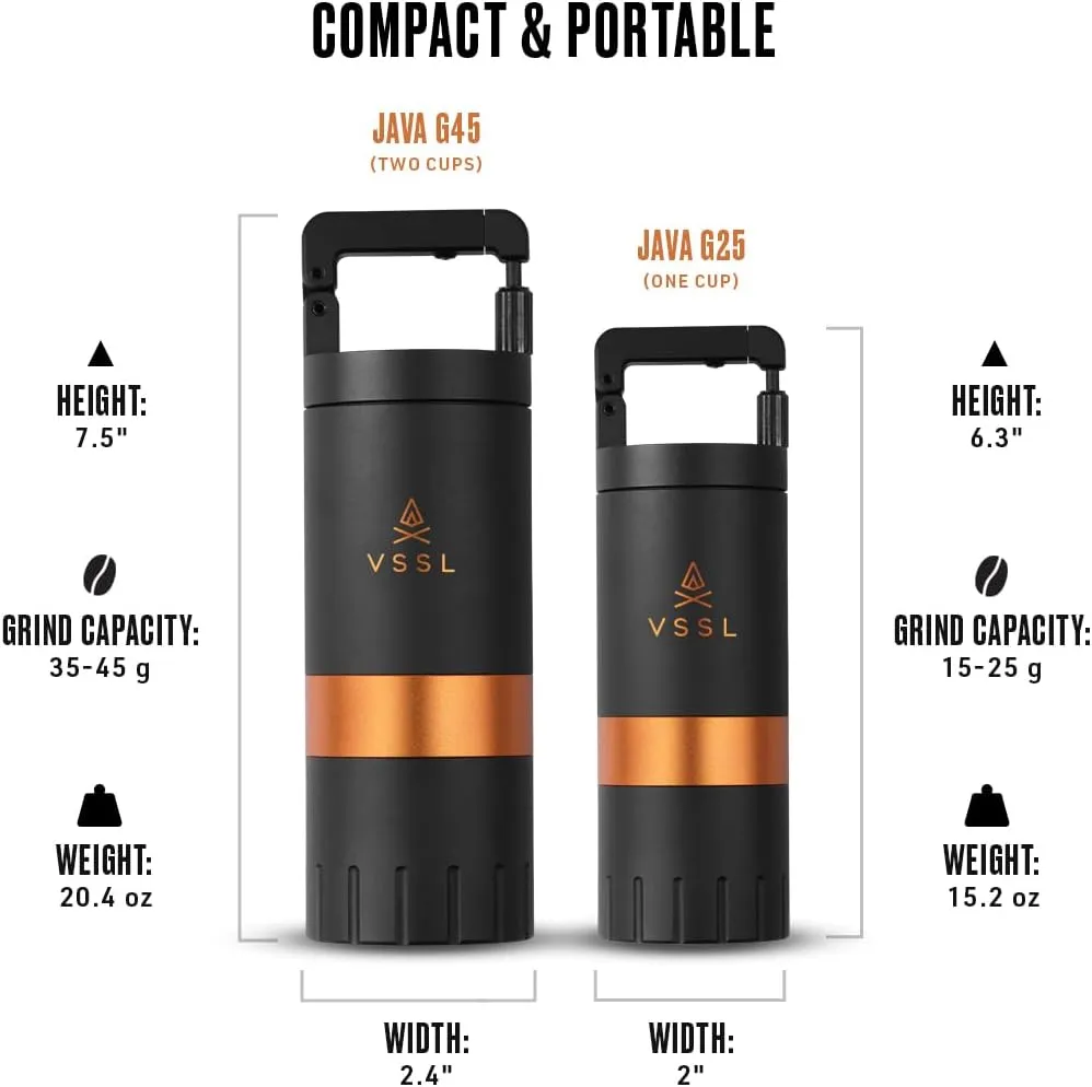 Java G45 Coffee Manual Coffee Grinder, Up To 45 Gram Capacity, Stainless Steel Conical Burr, Carbon
