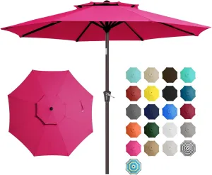 JEAREY 9' 2-Tiers Patio Umbrellas Outdoor Table Market Umbrella w/Push Button Tilt/Crank, 8 Sturdy Ribs, UV Protection Waterproof Sunproof(Rose Pink)