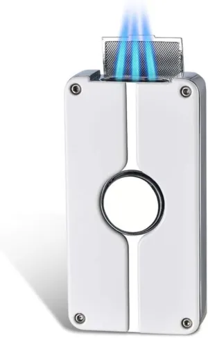 Jet Lighter Torch Lighter, 3 Flame Butane Refillable Cigar Lighter with Visible Gas Tank and Cigar Punch Cigar,Windproof Lighters Cigarette Ignition Without Gas,Adjustable Flame Size(Black）