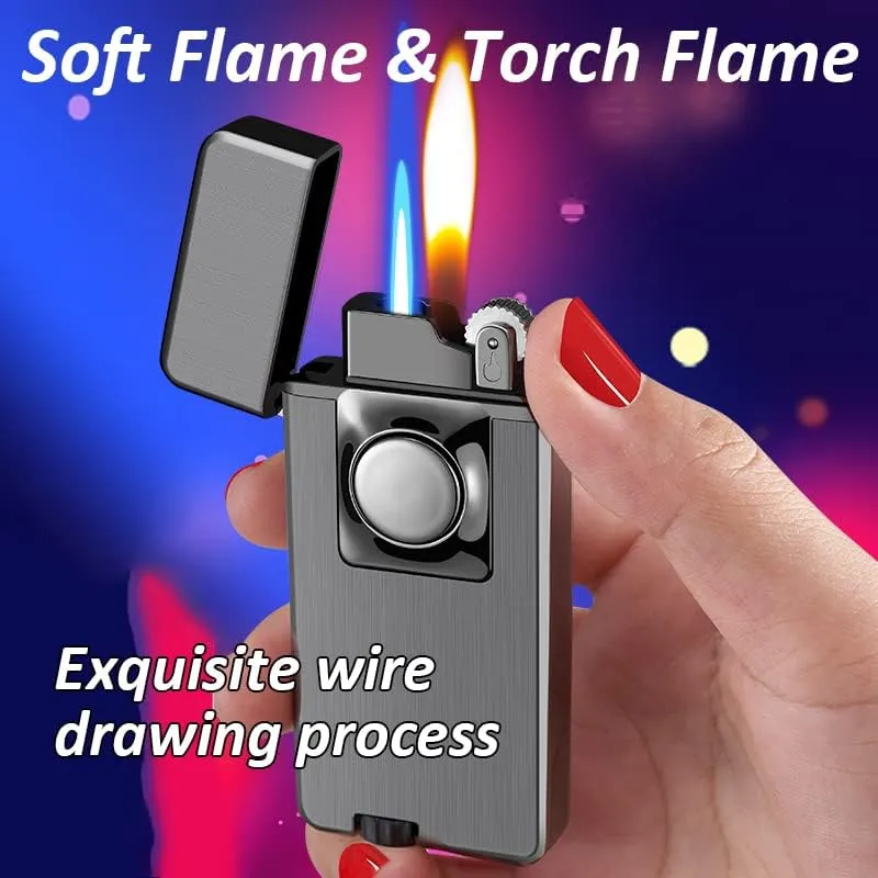 Jet Torch Cigar Lighter, Soft/Jet Flame Switchable Cigarette Lighter with Flame Adjustable, Refillable Butane Lighter, Great Gift for Man, Birthday, Christmas (Black)