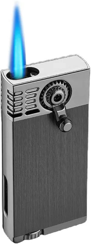 Jet Torch Lighters Butane Refillable Visible Fuel Window, Cool Metal Gear Design, Unique for Men Candles Camping BBQ Gift Ideas(No Gas) (Black)