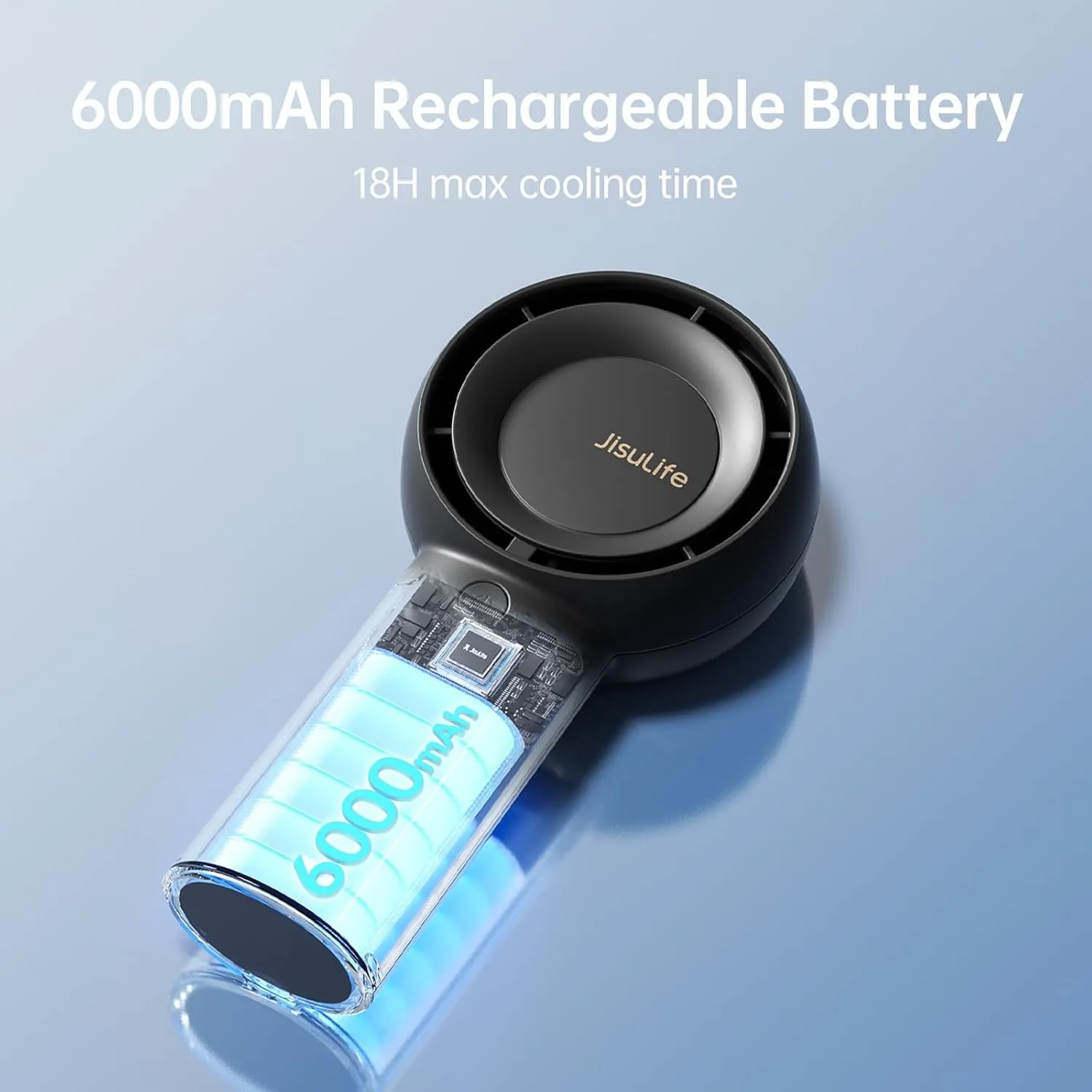 JISULIFE Portable Handheld Turbo Fan [18H Max Cooling Time], 6000mAh USB Rechargeable Personal Battery Operated Lash Small Pocket Fan with 5 Speeds for Travel/Outdoor/Vacation/Concerts- Black