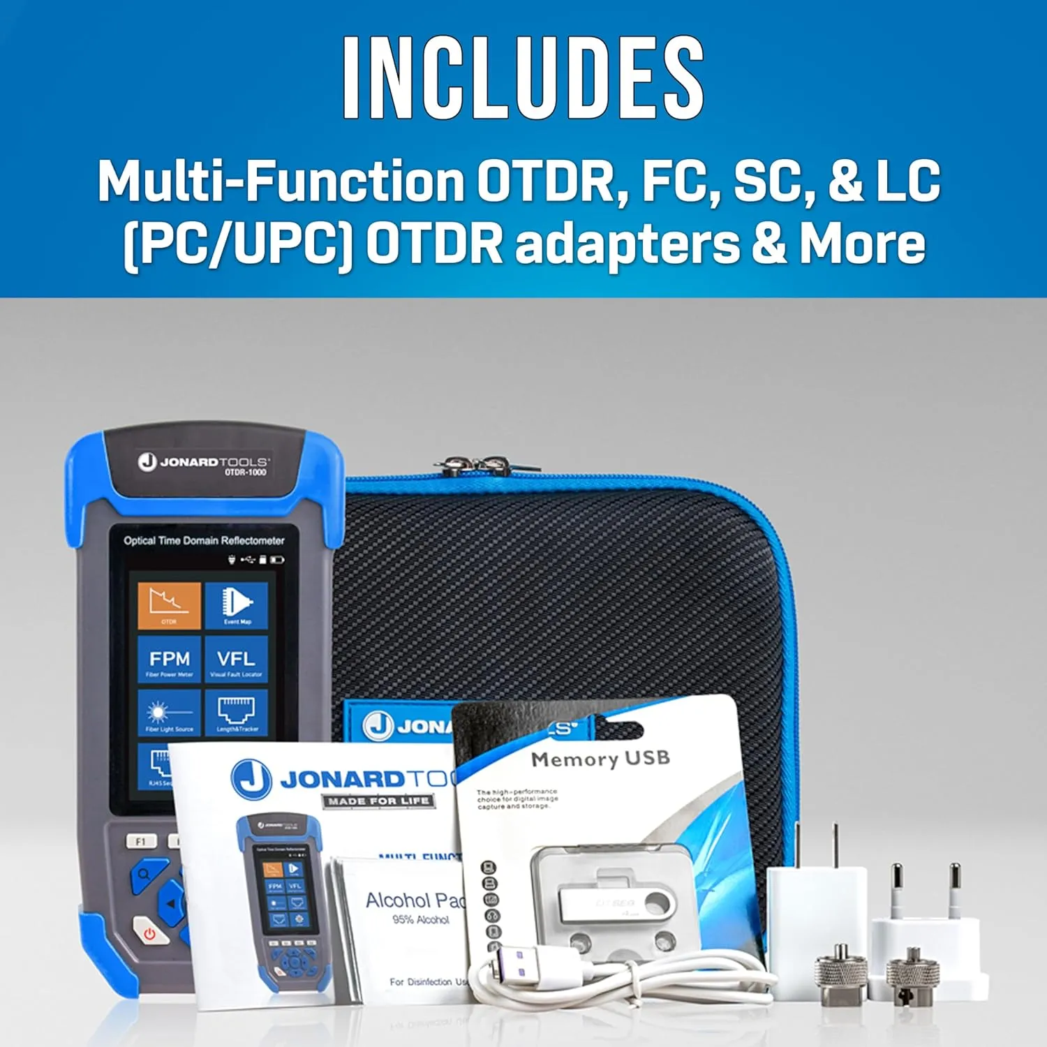 JONARD TOOLS OTDR-1000 Multi-Function OTDR with OTDR, Event Map, Power Meter, Light Source, VFL, Network Cable Tester, and More, Black