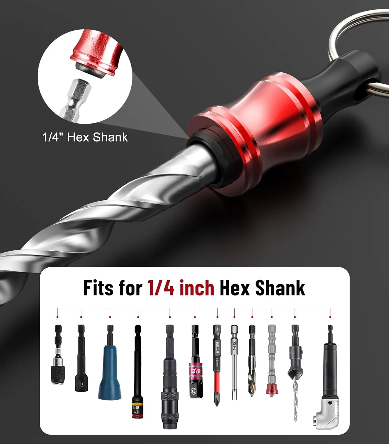 Katerk Portable Bit holder Keychain 12pcs Holders and 2pcs Connection Rods, 1/4 inch Hex Shank Screwdriver Bits Retainer, Quick Realease Bar Drill Screw Adapter Light-weight