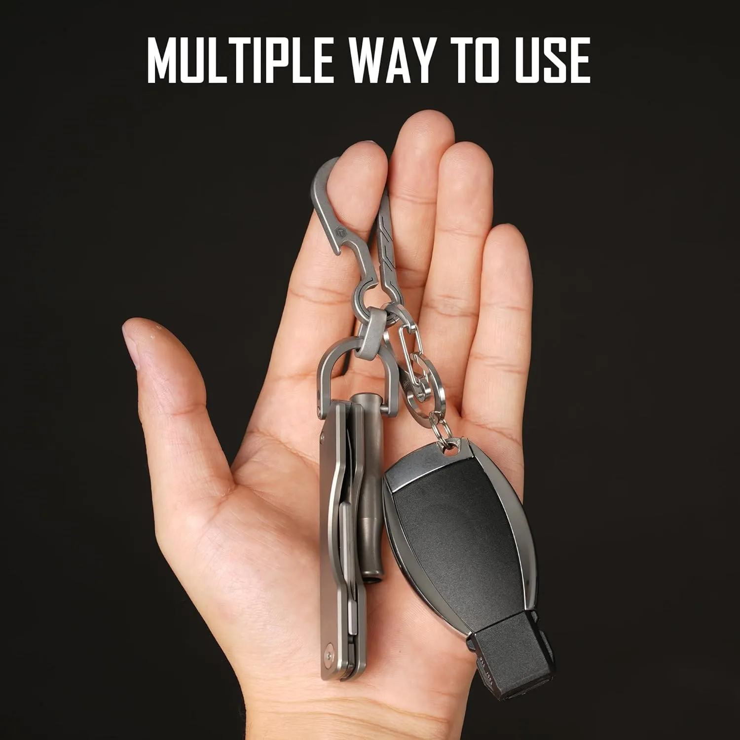 KeyUnity KM01 Titanium EDC Keychain Clip with Bottle Opener, Quick Release Carabiner Key Ring Holder for Men