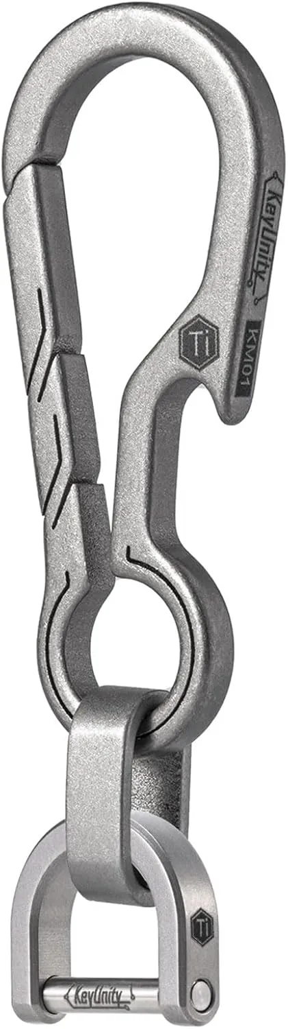 KeyUnity KM01 Titanium EDC Keychain Clip with Bottle Opener, Quick Release Carabiner Key Ring Holder for Men