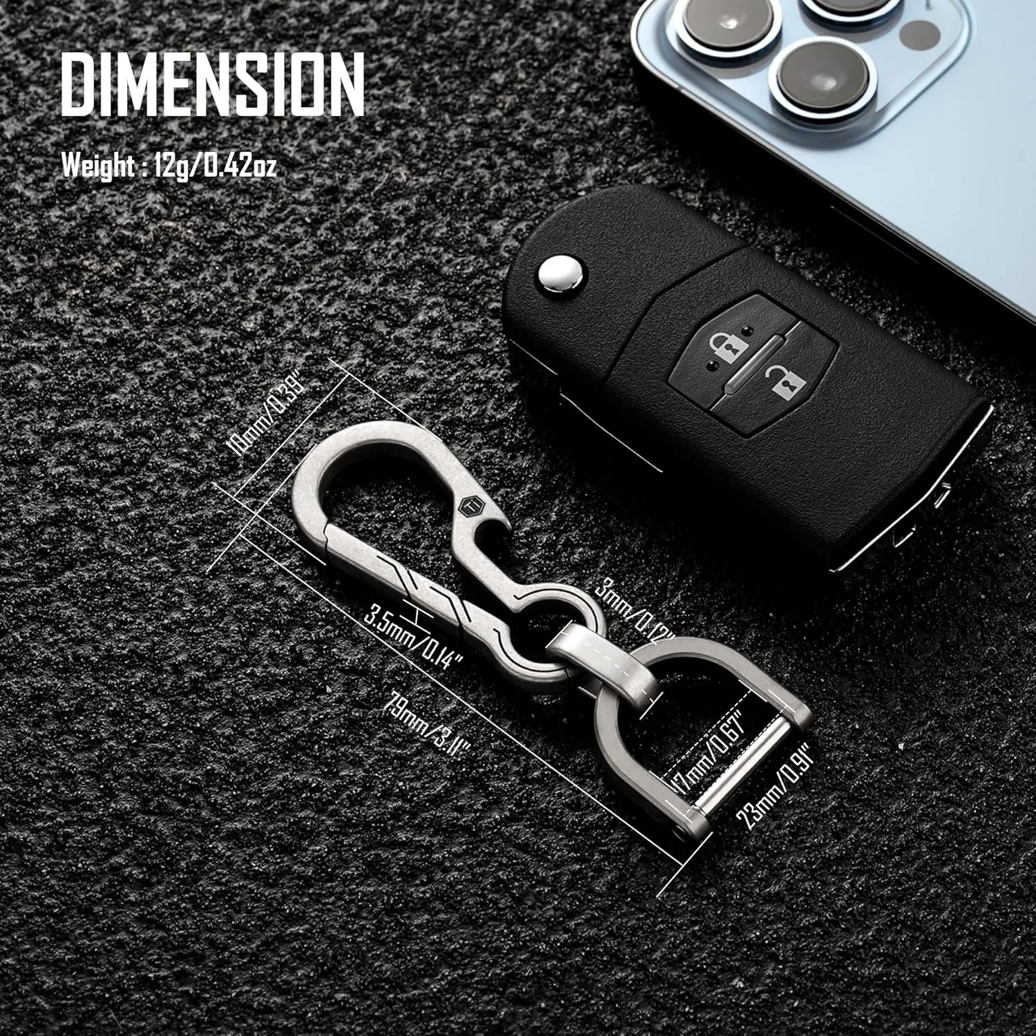 KeyUnity KM01 Titanium EDC Keychain Clip with Bottle Opener, Quick Release Carabiner Key Ring Holder for Men