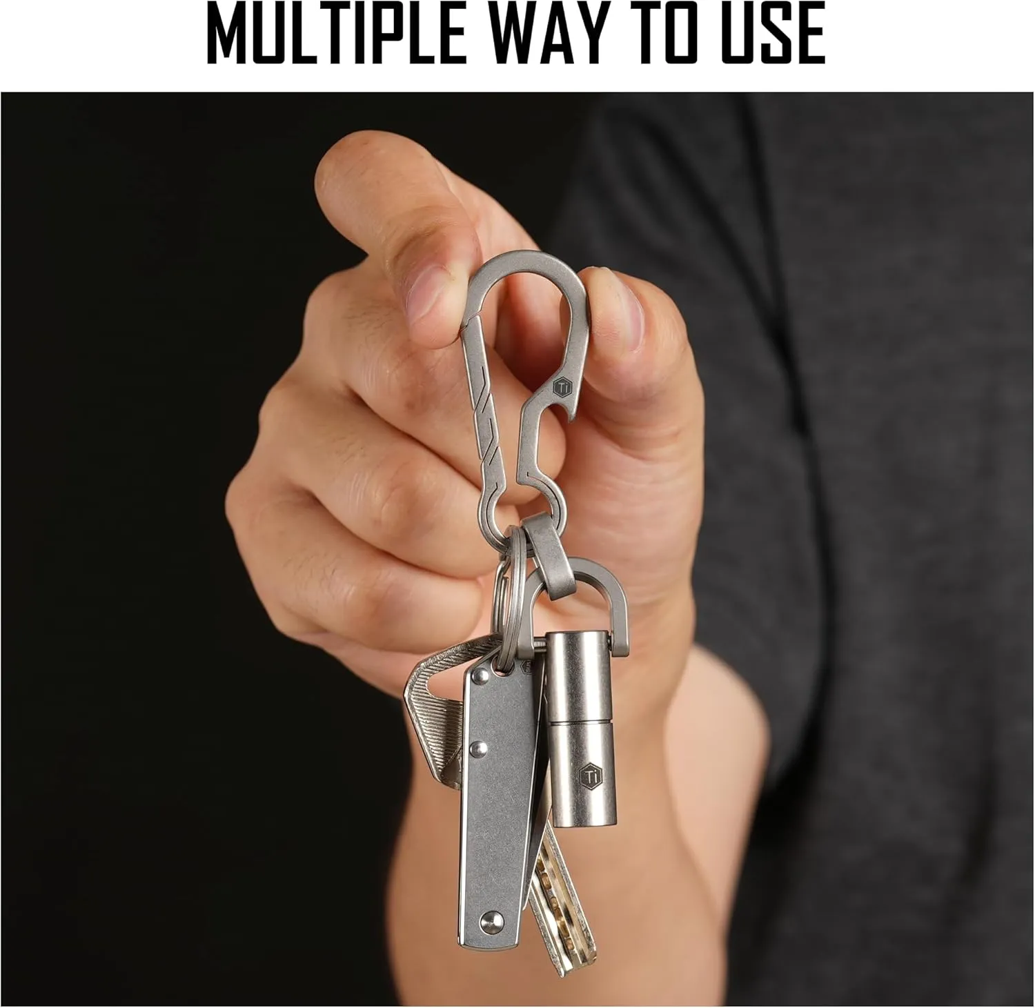 KeyUnity KM01 Titanium EDC Keychain Clip with Bottle Opener, Quick Release Carabiner Key Ring Holder for Men