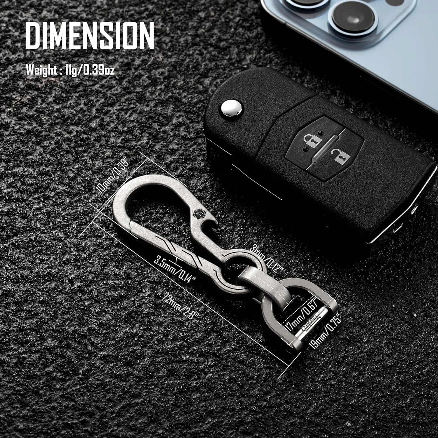 KeyUnity KM01 Titanium EDC Keychain Clip with Bottle Opener, Quick Release Carabiner Key Ring Holder for Men