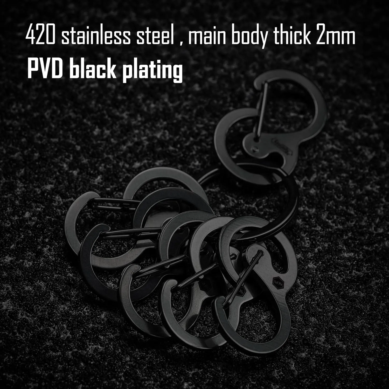 KeyUnity Stainless Steel Carabiner Mini Clips, Key Holder Organizer Keychain for Keys, Flashlight, Folding Knife & Whistles