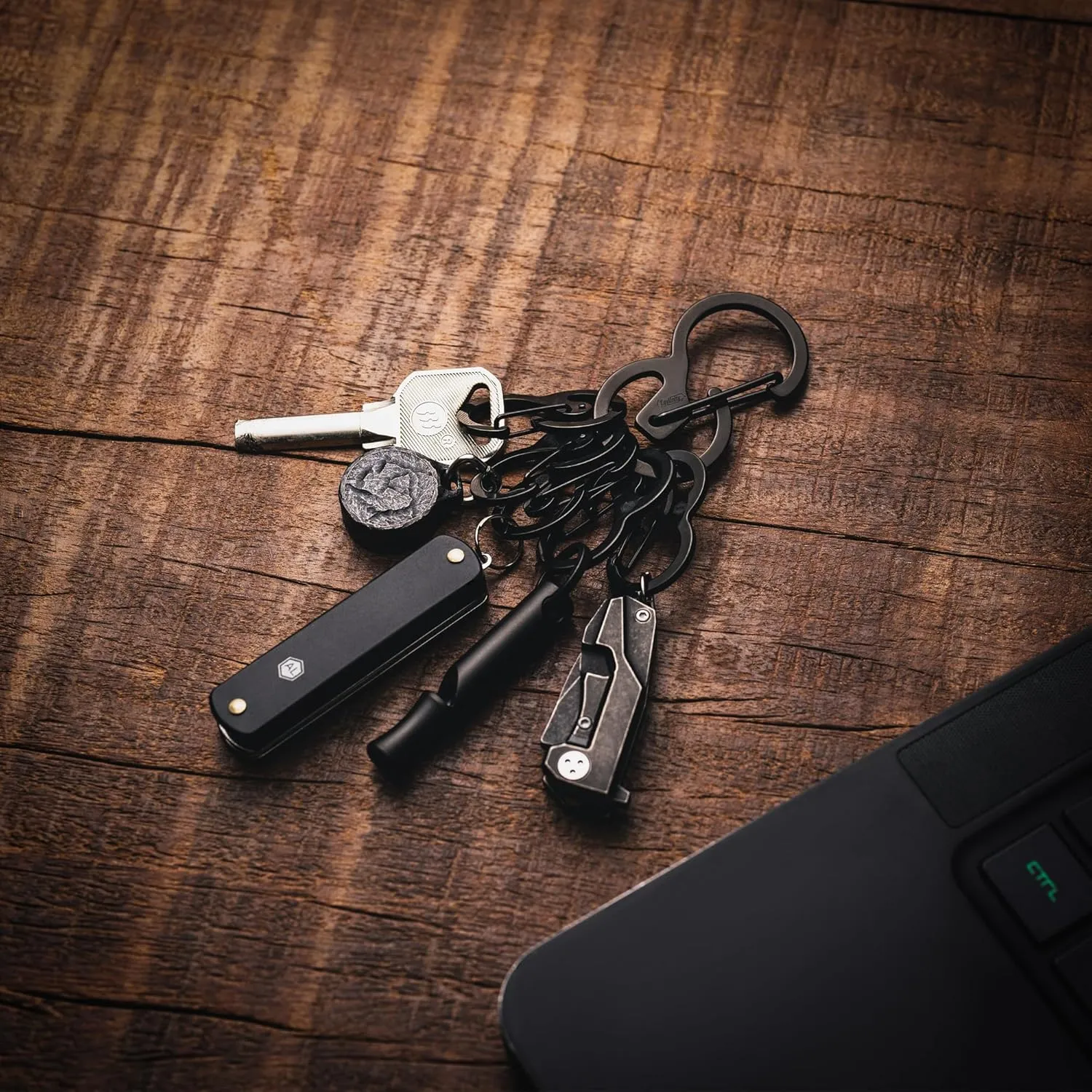 KeyUnity Stainless Steel Carabiner Mini Clips, Key Holder Organizer Keychain for Keys, Flashlight, Folding Knife & Whistles