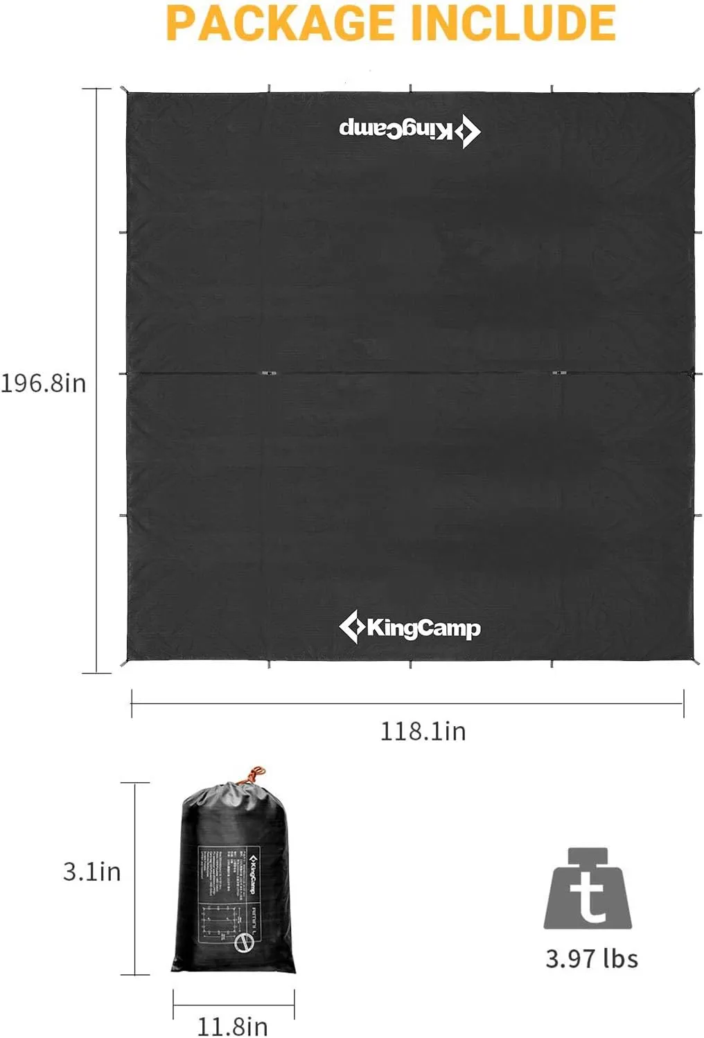 KingCamp Camping Tarp UPF50  Lightweight Tent Tarp Hammock Shade for Camping Trips, Fishing, or Picnics Portable Waterproof
