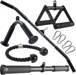Kinglotus Home Gym Cable Machine Accessory Set:39inch Lat Pull Attachment, Straight Pull Down Bar,V Shaped Bar Triceps Rope Double D Handles. weight machine accessories to enhance your fitness results