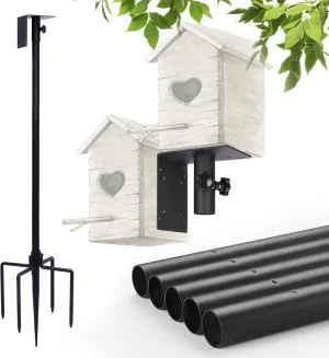 Kingsyard Heavy Duty Bird House Pole for Outdoor - 80 Inch Smart Bird Feeder Pole with 5 Prongs Base and Mounting Platform, Easy to Install, Black