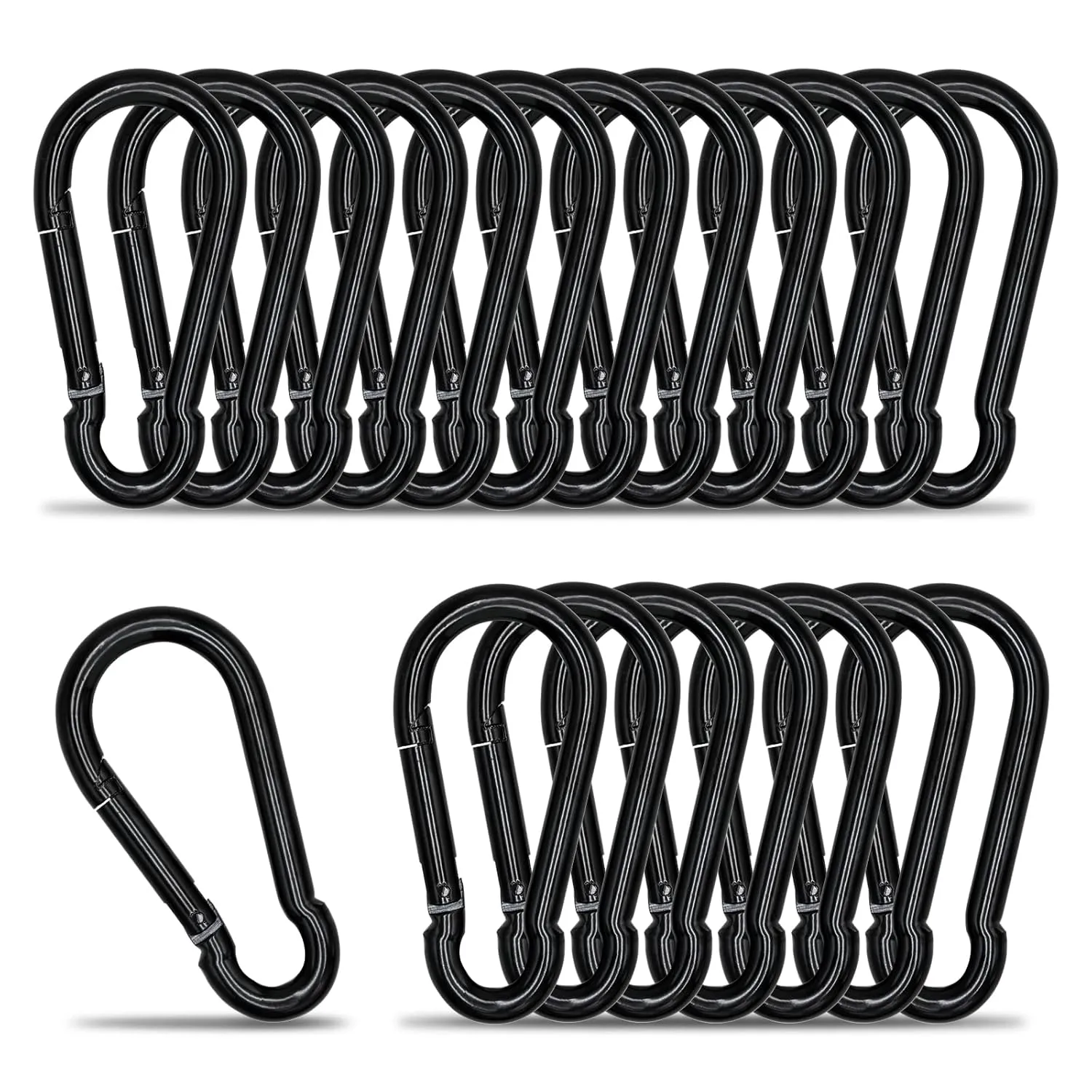 KINLINK 20 Pack Black Carabiner Clip, 3.15 inch Heavy Duty Spring Snap Hook, Small Caribeener Clips for Outdoor Camping, Swing Set, Hammock, Hiking Travel, Fishing, Quick Link Keychain