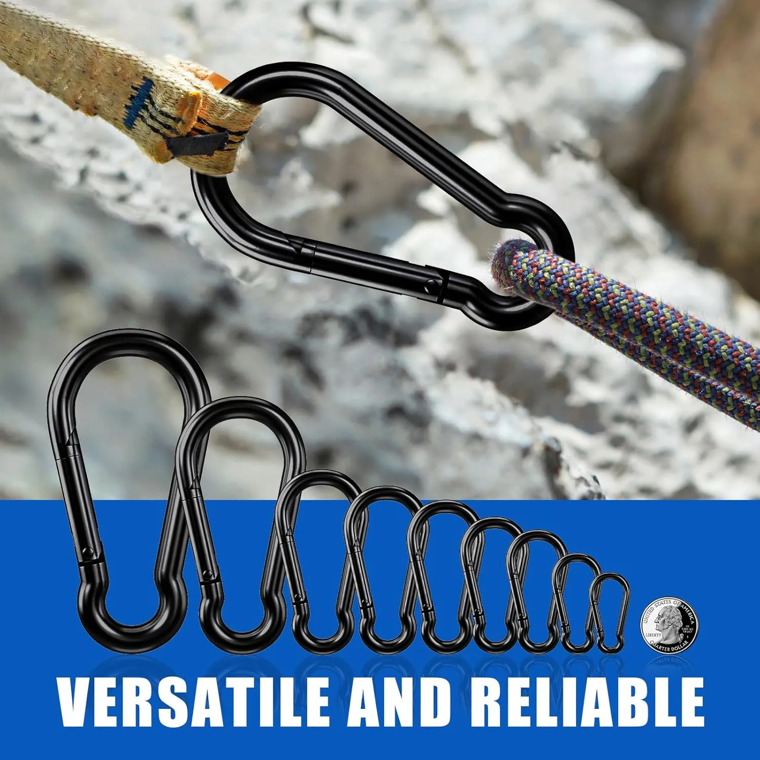 KINLINK 20 Pack Black Carabiner Clip, 3.15 inch Heavy Duty Spring Snap Hook, Small Caribeener Clips for Outdoor Camping, Swing Set, Hammock, Hiking Travel, Fishing, Quick Link Keychain