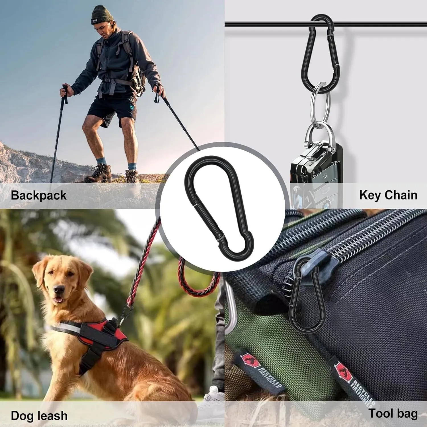 KINLINK 20 Pack Black Carabiner Clip, 3.15 inch Heavy Duty Spring Snap Hook, Small Caribeener Clips for Outdoor Camping, Swing Set, Hammock, Hiking Travel, Fishing, Quick Link Keychain