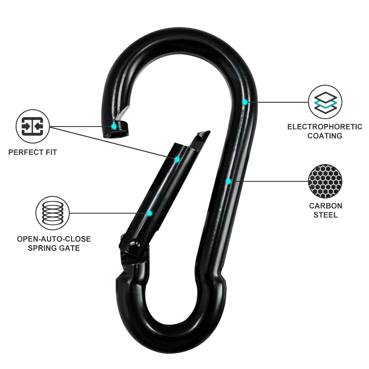 KINLINK 20 Pack Black Carabiner Clip, 3.15 inch Heavy Duty Spring Snap Hook, Small Caribeener Clips for Outdoor Camping, Swing Set, Hammock, Hiking Travel, Fishing, Quick Link Keychain