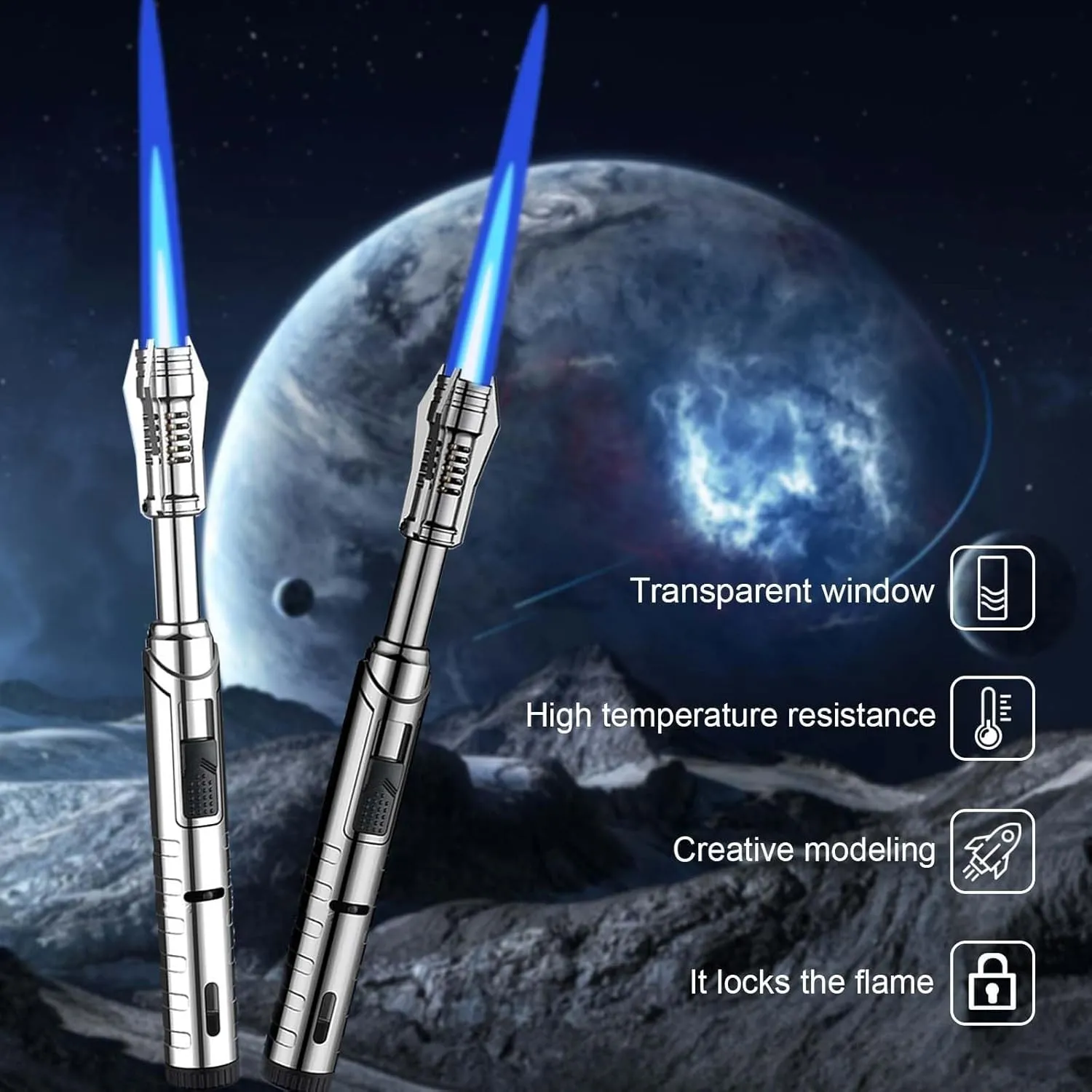 Kitchen Cooking Torch Lightsaber Lighter Adjustable Flame, Professional Gift for Chef, Refillable Butane Lighter for Kitchen, Camping BBQ, Outdoor Essential, Men's Gift(Chrome)