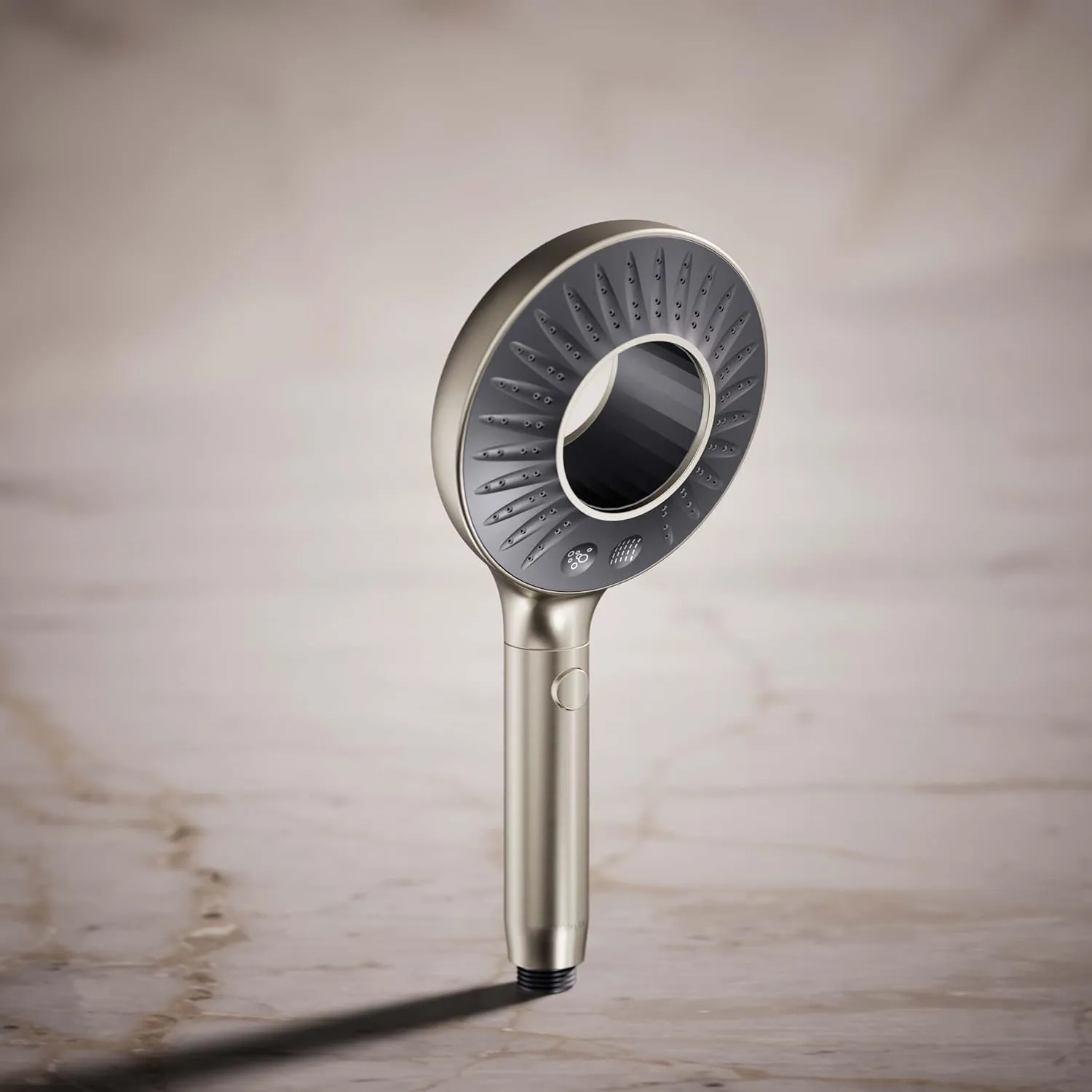 KOHLER K-28681-G-BN SpaViva Two-Function Handheld Showerhead, Round High Pressure Shower Head, Compatible with SpaViva Cleansing Device, 1.75 GPM, Vibrant Brushed Nickel