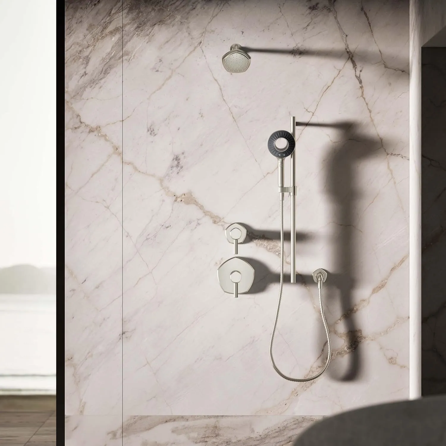 KOHLER K-28681-G-BN SpaViva Two-Function Handheld Showerhead, Round High Pressure Shower Head, Compatible with SpaViva Cleansing Device, 1.75 GPM, Vibrant Brushed Nickel