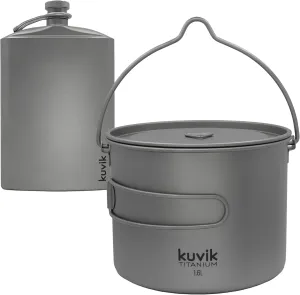 Kuvik 260ml (8.8 oz) Titanium Flask & 1600ml (54 oz) Titanium Pot with Bail Handle Bundle