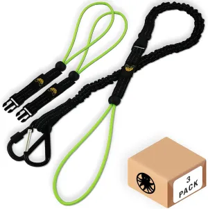 KwikSafety - Charlotte, NC - Octopus [3 Pack] Heavy Duty Tool Lanyard w/Twist Lock & Clip Carabiners Coiled Retractable Bungee Interchangeable Buckle Straps Adjustable Clip Locks