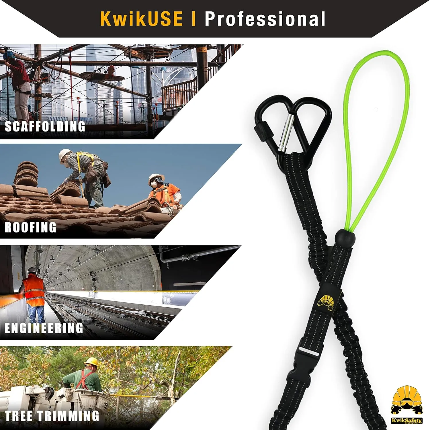 KwikSafety - Charlotte, NC - Octopus [3 Pack] Heavy Duty Tool Lanyard w/Twist Lock & Clip Carabiners Coiled Retractable Bungee Interchangeable Buckle Straps Adjustable Clip Locks
