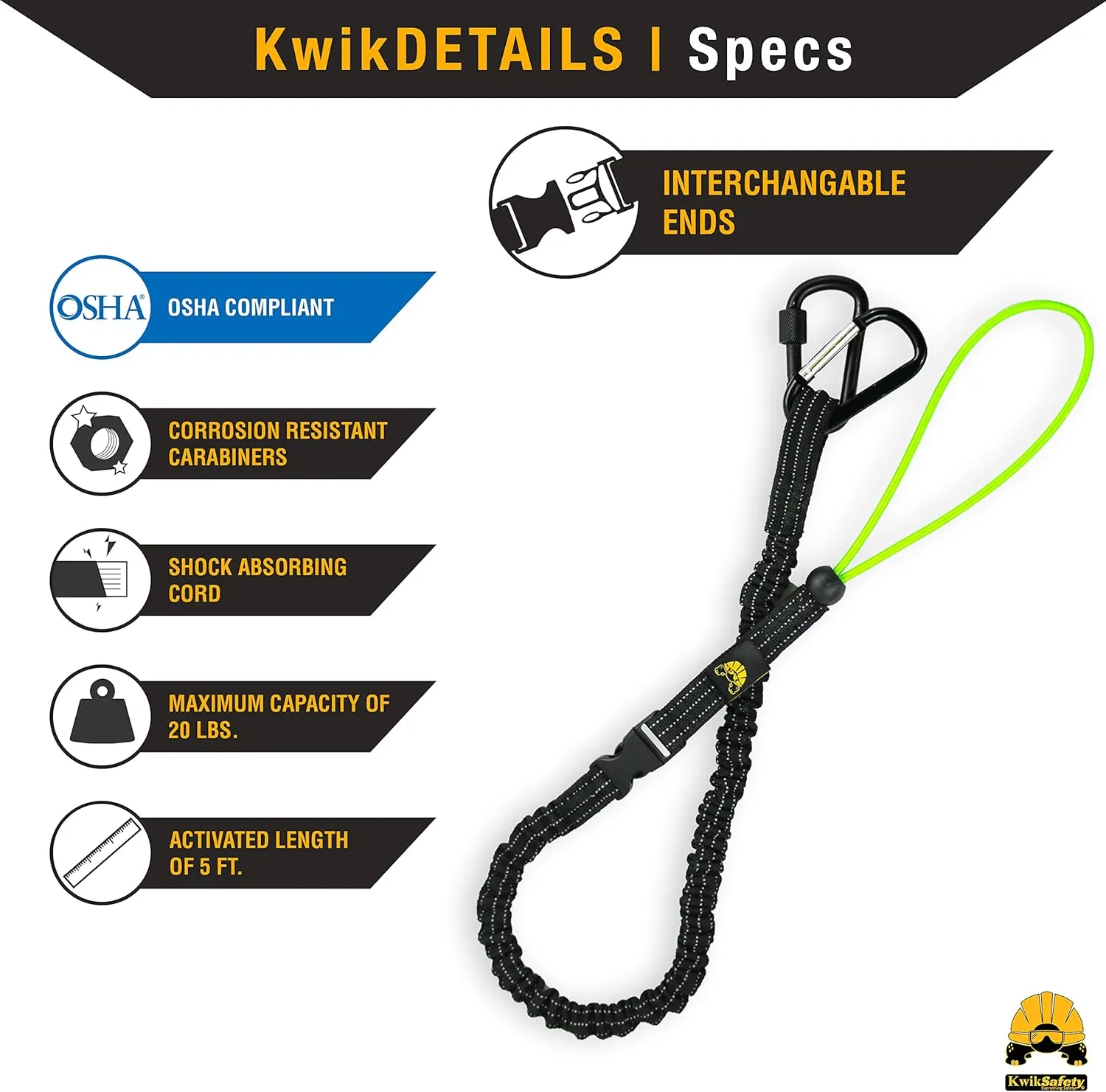 KwikSafety - Charlotte, NC - Octopus [3 Pack] Heavy Duty Tool Lanyard w/Twist Lock & Clip Carabiners Coiled Retractable Bungee Interchangeable Buckle Straps Adjustable Clip Locks