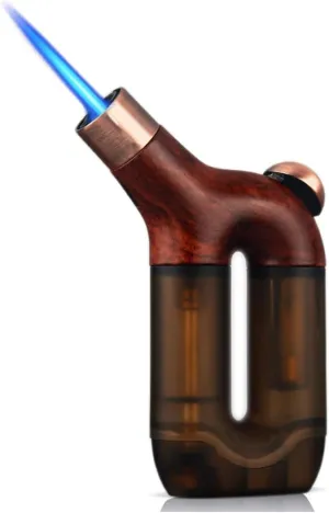 Large Capacity Visible Gas Canister Torch Lighter, Metal Windproof Single Jet Flame, Refillable Butane, Adjustable Flame, Camping, Backcountry(Brown)