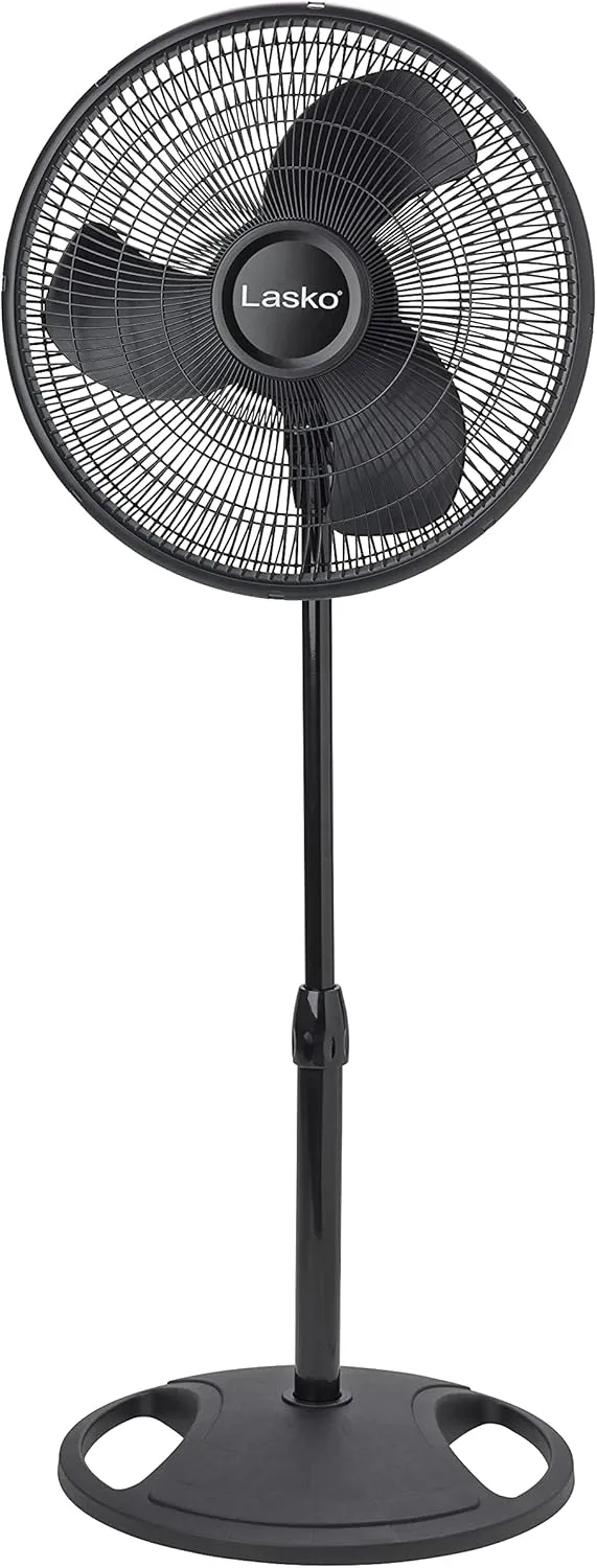 Lasko 2521 16 Inch 3-Speed Quiet Adjustable Tilting Wide-Area Oscillating Standing Pedestal Fan for Bedroom, Kitchen, Home, and Office, Black