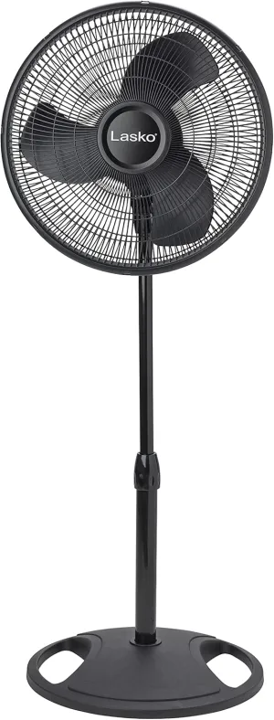 Lasko 2521 16 Inch 3-Speed Quiet Adjustable Tilting Wide-Area Oscillating Standing Pedestal Fan for Bedroom, Kitchen, Home, and Office, Black