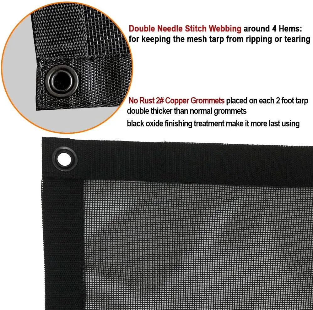 leaveshade Dump Truck Mesh Tarp 7'X12' - Heavy Duty Truck Cover with 6'' Pocket Reinforced Double Stitch Webbing Ripping Tearing Stop, No Rust Thicker Brass Grommets - 3 Year Warranty (Black)