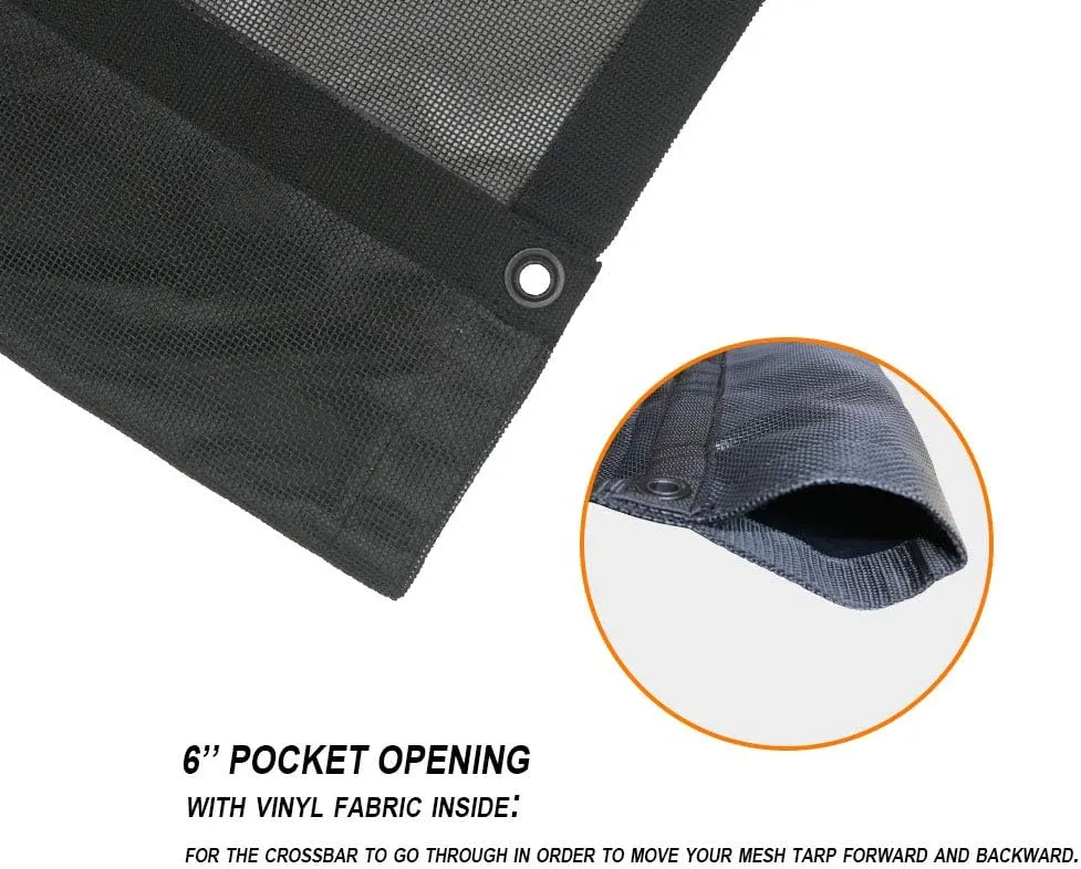 leaveshade Dump Truck Mesh Tarp 7'X12' - Heavy Duty Truck Cover with 6'' Pocket Reinforced Double Stitch Webbing Ripping Tearing Stop, No Rust Thicker Brass Grommets - 3 Year Warranty (Black)
