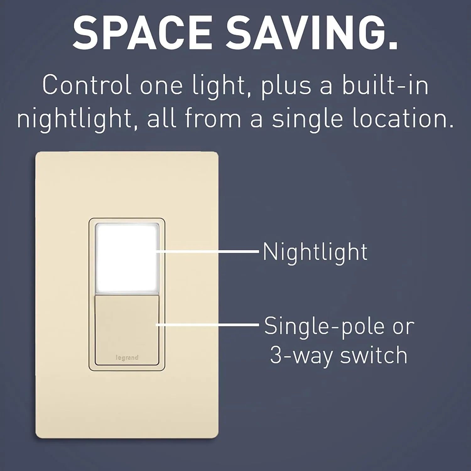 Legrand radiant NTL873LACC6 15 Amp Combination Adjustable LED Night Light and 3-Way Decorator Rocker Switch for Hallways or Kids Bedrooms, Light Almond (1 Count)