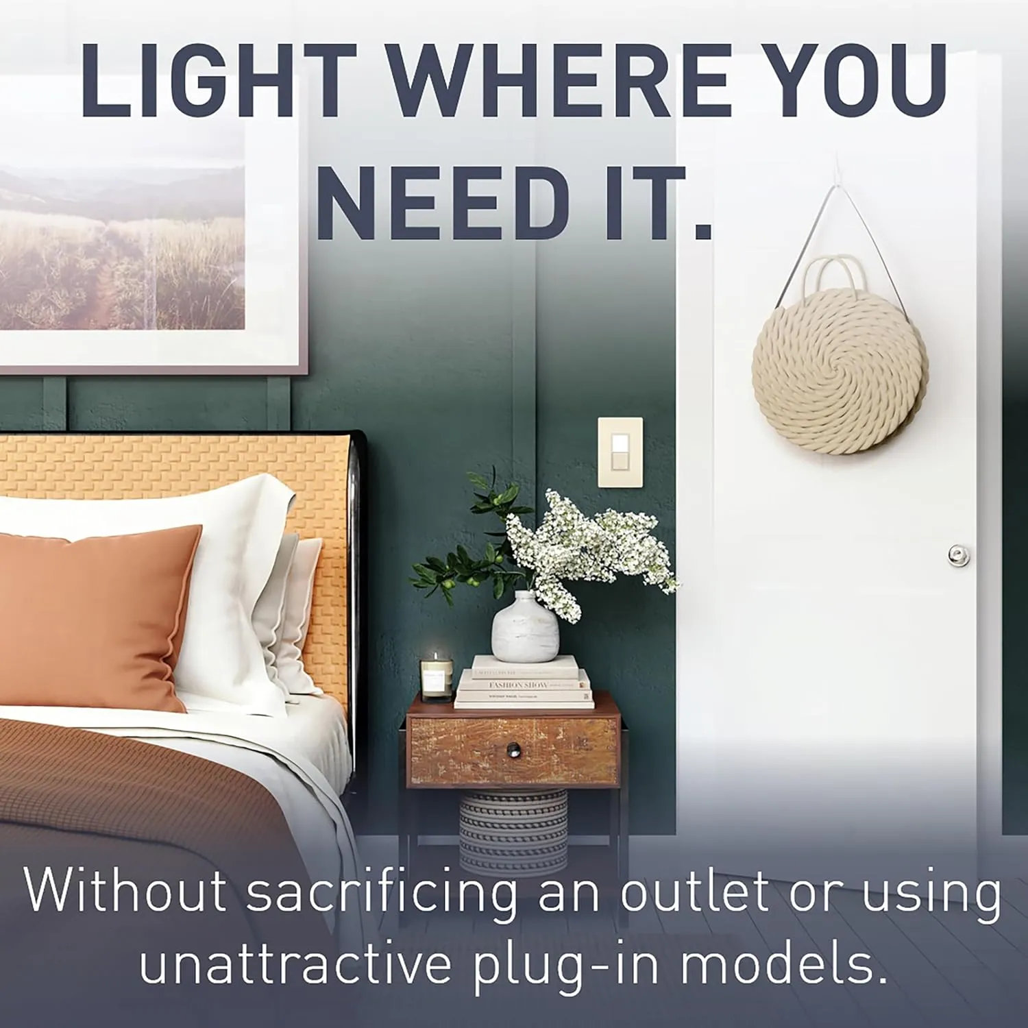 Legrand radiant NTL873LACC6 15 Amp Combination Adjustable LED Night Light and 3-Way Decorator Rocker Switch for Hallways or Kids Bedrooms, Light Almond (1 Count)